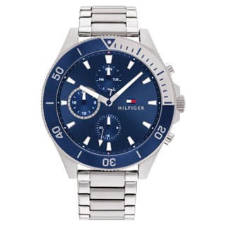 Tommy Hilfiger 男仕多功能銀鋼藍水鬼圈運動腕錶 46mm-1791917