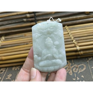 【禾賢行】天然翡翠.緬甸玉.糯冰淺綠巧雕-持連觀音/神龍護法.手工精雕墬子.項鍊.玉珮.H22120600882