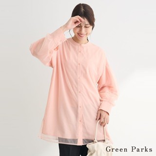 Green Parks 2WAY前後兩穿薄紗拼接長版襯衫(06000164100)