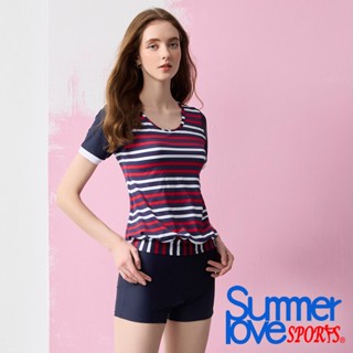 夏之戀SUMMERLOVE大女短袖長版二件式泳衣-S25708 加大碼/顯瘦/衝浪/SPA