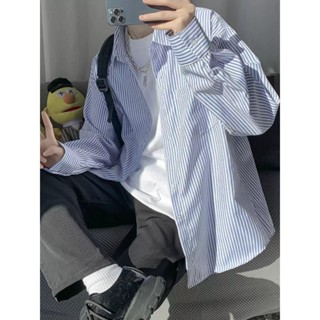 【ABFR】 襯衫 日系穿搭 男生 藍色襯衫 條紋襯衫 襯衫外套 復古襯衫 防曬襯衫 翻領襯衫 襯衫長袖 夏天衣服 現貨