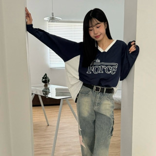 液態銀河 !! FORCE拼色感V領尼龍風衣大學tee _ TAB SPACE