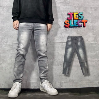 【JES】 高磅 質感 水洗灰 牛仔 刷色 潑漆 造型 彈性 親膚 透氣 潮流 百搭 丹寧牛仔褲 牛仔長褲 牛仔褲 長褲