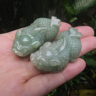 Coco緬甸玉 招財貔貅擺件一對 手工精雕 冰糯種淡綠色 翡翠a貨附證書 現貨在臺北市