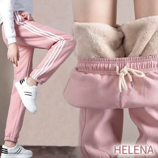 【Helena】加絨加厚仿羊羔絨運動褲 休閒保暖衛褲 內刷毛三線長褲 防風韓版長褲 縮口褲 棉褲 長褲女【C24】