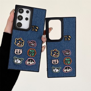 牛仔紋刺繡 蠟筆小新 日系卡通 三星 S25 S24 S23 S22 S21 S20 FE 防摔手機殼 硬保護殼 A54