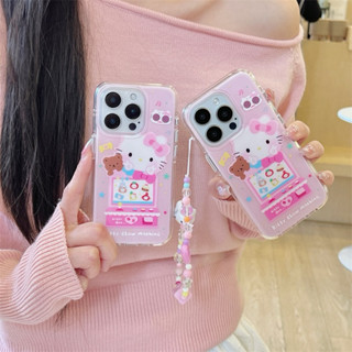 可愛Kitty遊戲機氣囊雙層包邊手機殼+珍珠掛鏈 iPhone手機殼