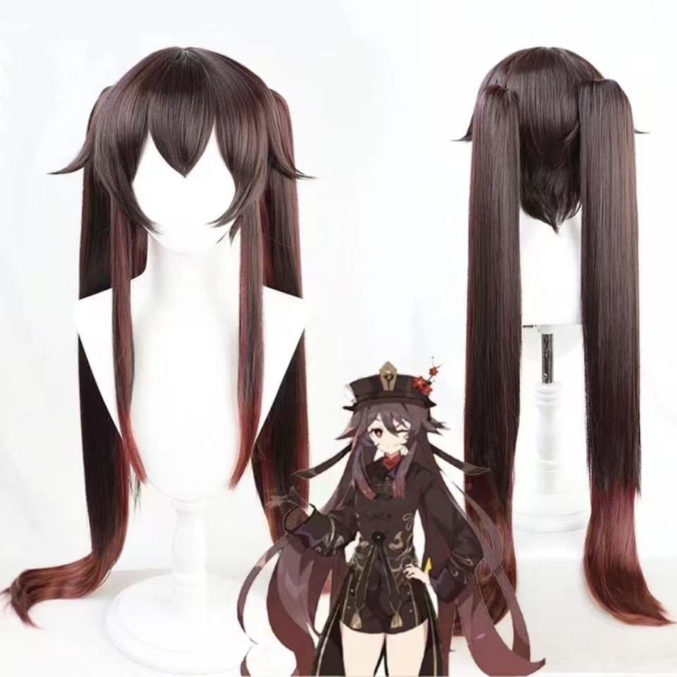 🍀台灣出貨🍀 原神 胡桃cos假髮 璃月往生堂堂主假髮 雙馬尾 cosplay 角色扮演 二次元 胡桃假髮 原神cos