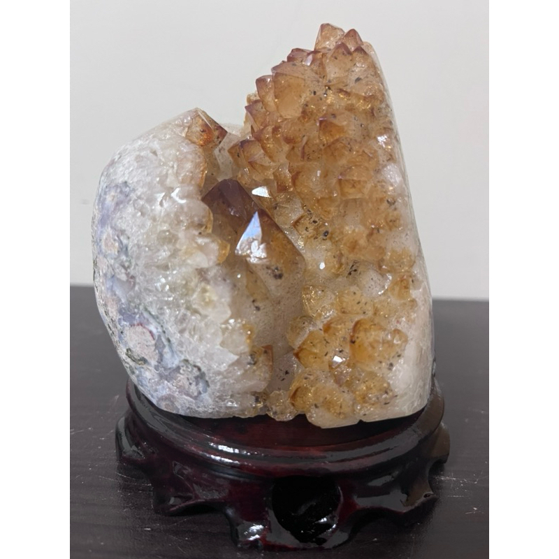 💯實物拍攝 圈粉價黃水晶鎮747g（焦糖黃幾乎全拋小透光含座）天然黃晶鎮風水擺件消磁净化招財原礦