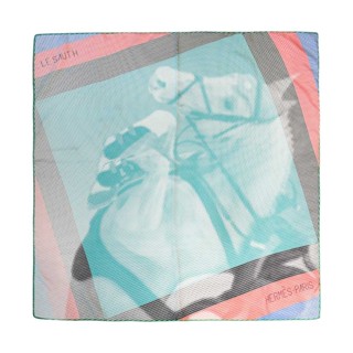 Hermes 展示品 多色點點駿馬圖驣絲巾/方巾-90cm(橘/綠)
