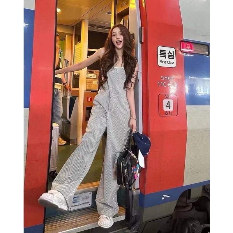 **現貨出清** Nancy’s正韓韓版直條大口袋落地吊帶褲