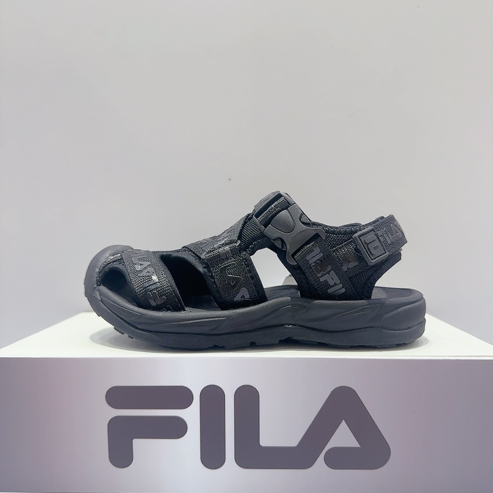 FILA KIDS 中童 大童 黑色 包頭涼鞋 戶外健走涼鞋 休閒 涼鞋 運動涼鞋 3-S404Z-000