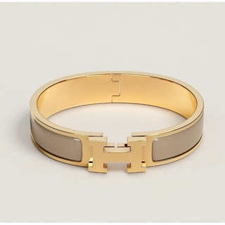 HERMES Clic H金邊奶茶灰手環【絕對真品】