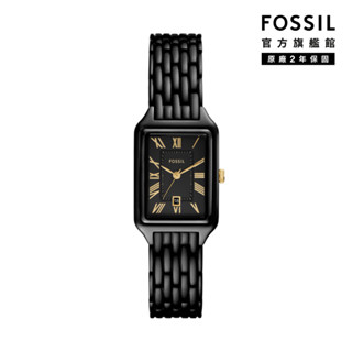 【FOSSIL 官方旗艦館】Raquel 復古女伶羅馬數字手錶 黑色不鏽鋼錶帶 23MM ES5385