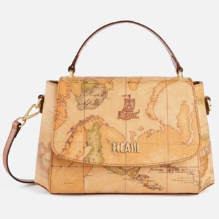 【Alviero Martini 地圖包】手提側背翻蓋醫生包27cm-地圖黃