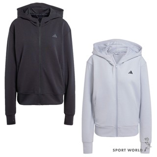 Adidas 連帽外套 女裝 排汗 拉鍊口袋 黑/灰紫【運動世界】JP2654/JP2651