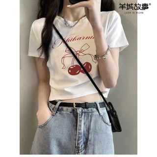 版型真的很好看！ 短款上衣 小可愛 蝴蝶結櫻桃 短版 韓系短板 厚磅短t 短版 t恤 甜美風女裝 甜妹 修身 夏天穿搭女