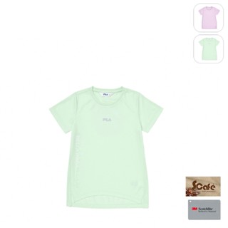 【FILA】KIDS 女童款 吸濕排汗 圓領短袖上衣-淺綠 5TEY-4315-LN