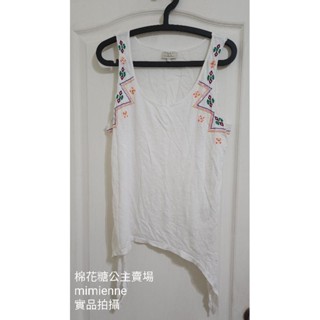 ZARA 白色背心(二手)/BOHO波西米亞民族風上衣/串珠上衣/刺繡上衣/V領上衣/無袖上衣/背心/白色上衣/渡假穿搭