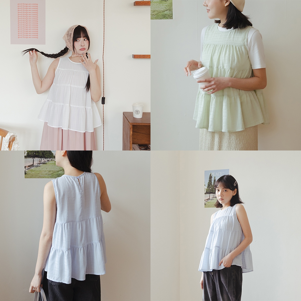 QUEENSHOP_ S 女裝 棉花糖 細褶蛋糕背心上衣 三色售 M-XL 現+預 【01098940】