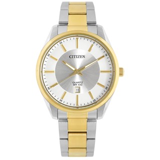 CITIZEN / 簡約時尚 日期 防水100米 日本機芯 不鏽鋼手錶 銀白x鍍金 / BI1036-57A /42mm