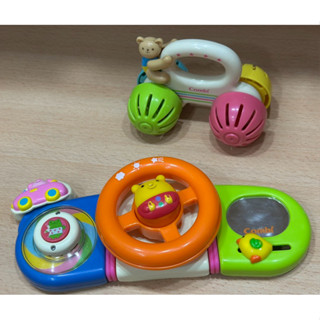 （二手玩具）日本 康貝Combi 動物音樂方向盤 + 小熊車車手搖鈴 寶寶玩具 嬰兒安撫玩具