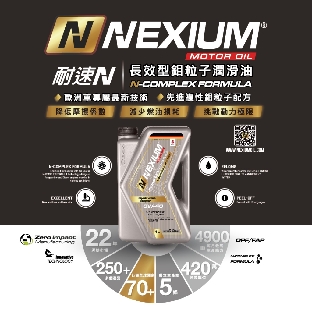 耐速N NEXIUM 長效型鉬粒子潤滑油 N-Complex Formula 0W40
