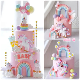 獨角獸 動物 Mini Q Party小舖 生日蛋糕裝飾 生日插牌 週歲 馬寶寶週歲 蛋糕裝飾 彩虹 星星 蛋糕插牌插旗
