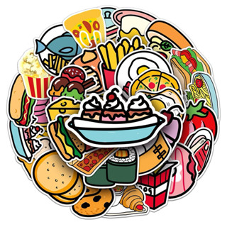 🫧臺灣現貨 50張 手繪食物 速食 餅乾漢堡 ins 獎勵塗鴉貼紙 防水 行李箱 安全帽 筆電 滑板 冰箱