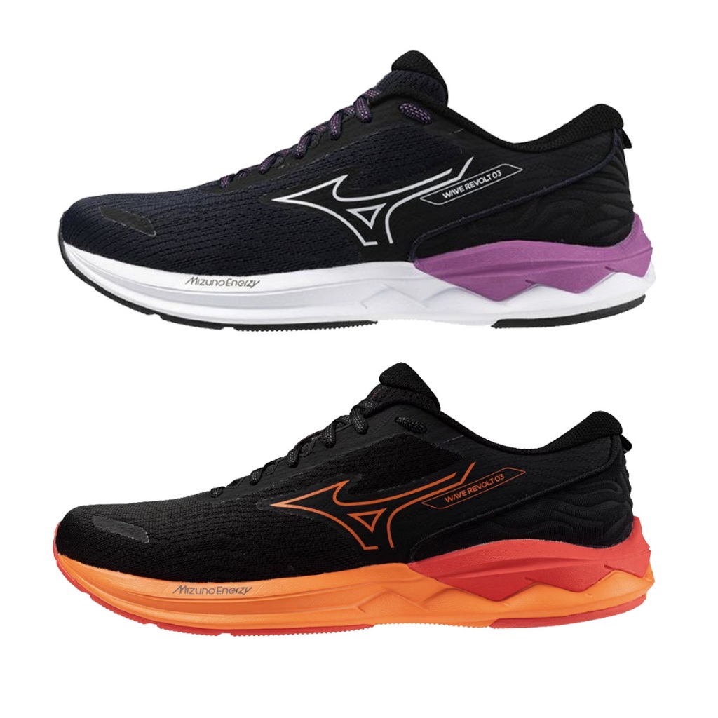 Mizuno 美津濃 男女款慢跑鞋 一般型 WAVE REVOLT 3 黑橘 J1GC248101 黑紫 8123