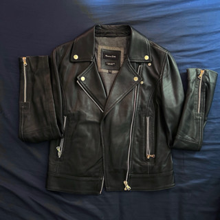 massimo dutti 小羊皮 真皮 短版 騎士外套 皮衣