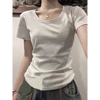 ROOLRREN 純棉 美式復古 短袖 T恤 美式 夏天衣服 修身上衣 辣妹上衣 正肩上衣 短款上衣 設計感 收腰上衣