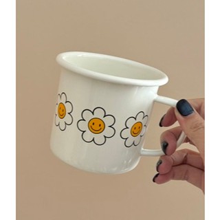 鄉村雜貨小市集＊zakka 白色笑臉花花琺瑯杯馬克杯漱口杯