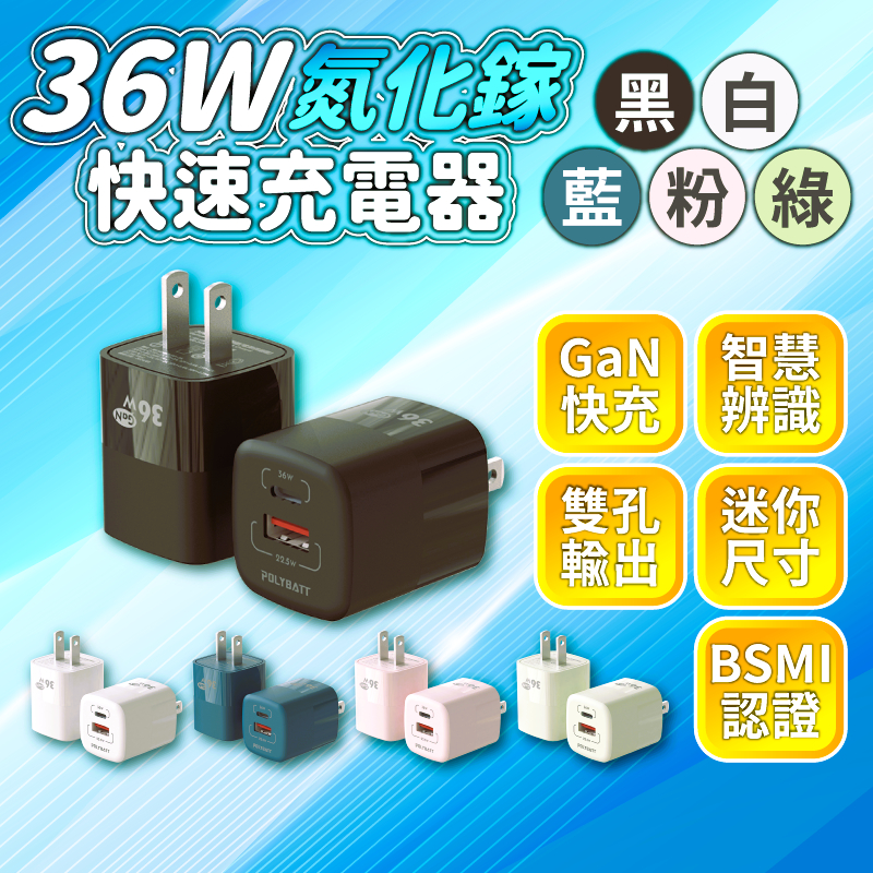 🔅亮亮燈飾×現貨免運🔅36W 雙孔氮化鎵GaN 快充充電器ˍPDˍQCˍ充電頭ˍ小米ˍOPPAˍUSBˍ快充頭