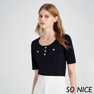SO NICE【特惠】寬圓領短版修身針織上衣｜米/黑/紅｜都會時尚女裝 【58430043】