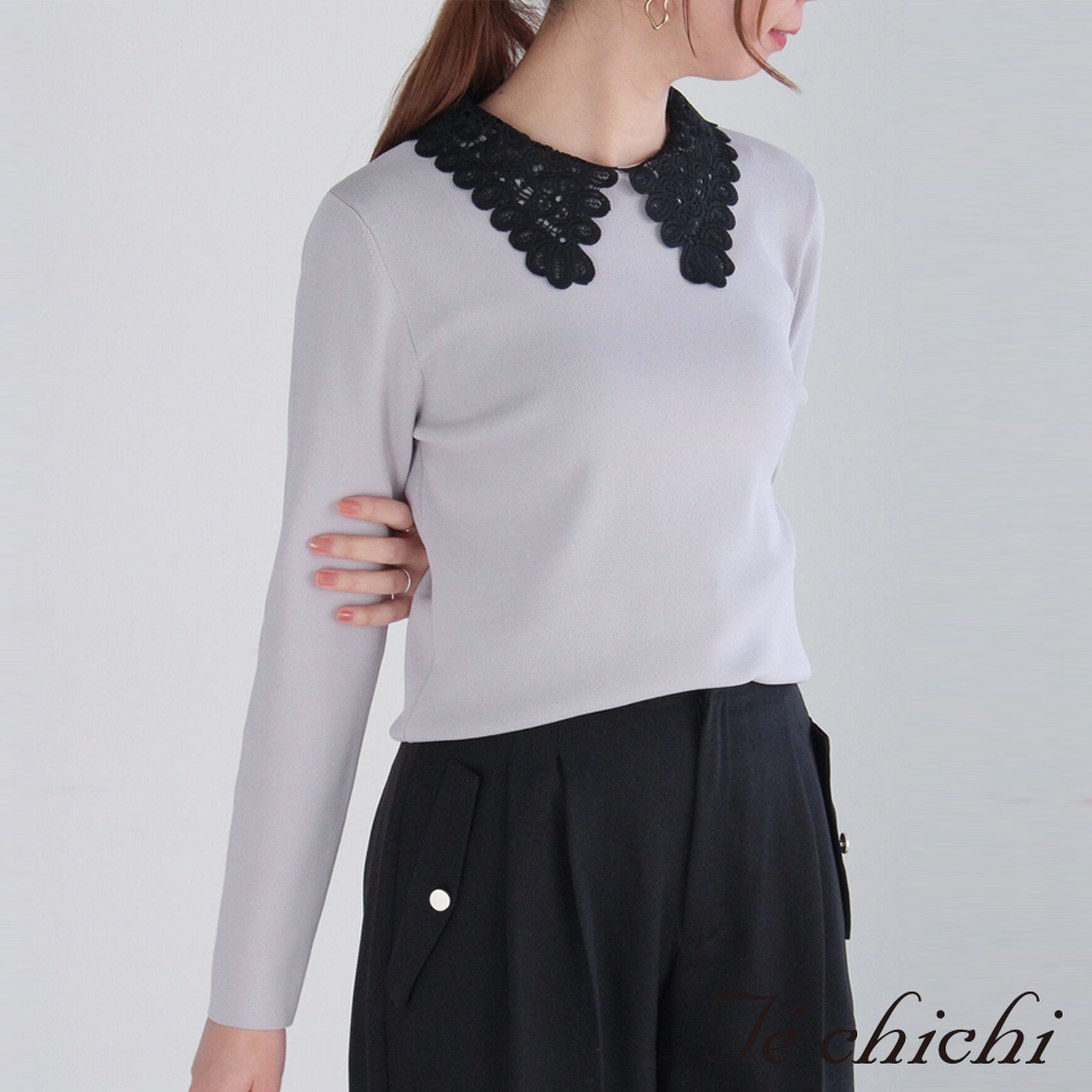 Te chichi 蕾絲領長袖針織上衣(0F000373110)