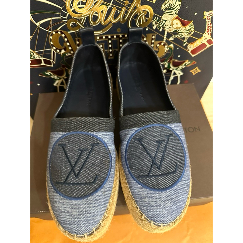 LV 夏天💙丹寧牛仔logo草編鞋