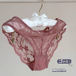 「MOJITO」甜美靈秀‧法式薄款網紗蕾絲內褲女士半透三角褲(3色選) S-XL