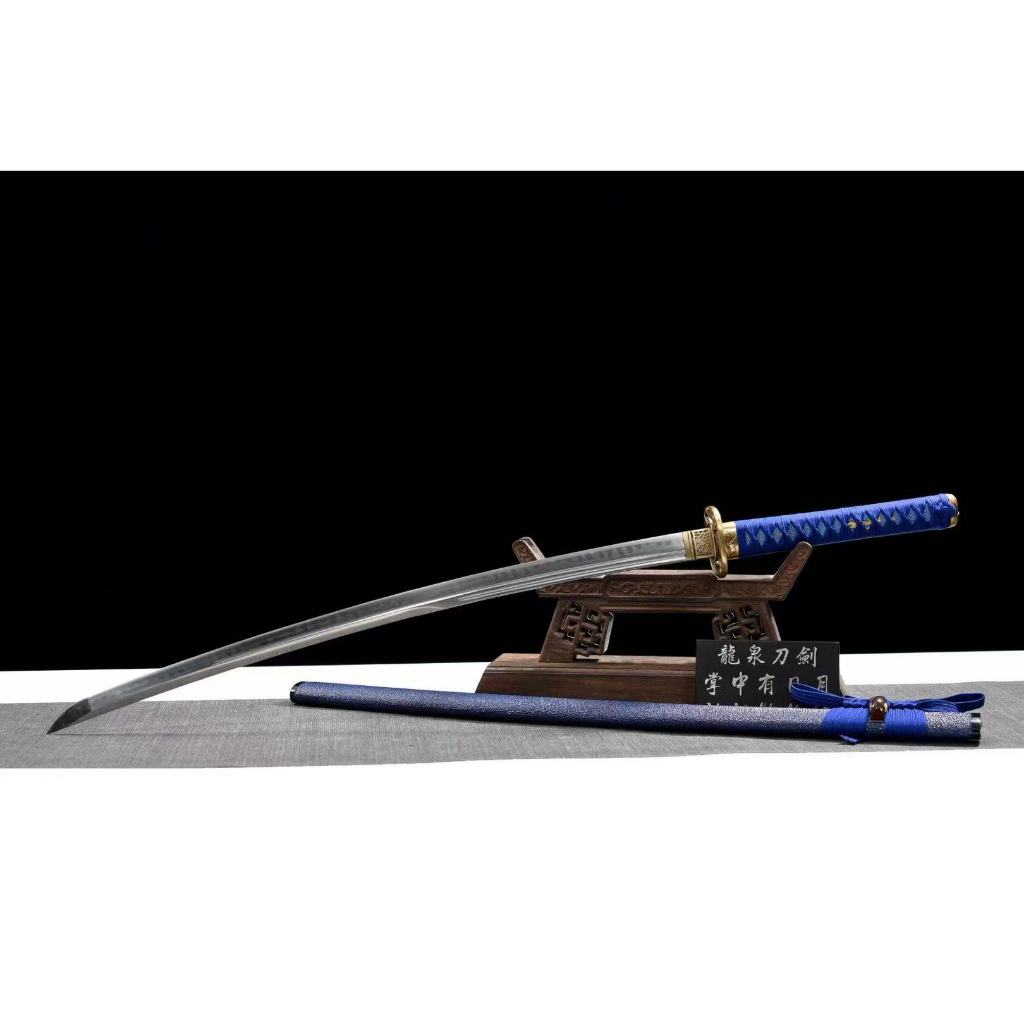 【中端武士刀】T10燒刃《藍珍珠魚皮武士》太刀 Katana 居合道 打刀 寶劍硬劍 收藏擺件 龍泉刀劍 中長刀劍未開刃