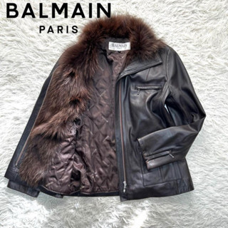 女款BALMAIN PARIS 小羊皮皮草拉鍊翻領夾克 皮衣外套