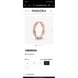 （全新專櫃正品） Pandora 交織璀 璨戒指 54號