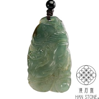【漢石齋】天然翡翠A貨 麒麟玉佩吊墜 冰糯種飄花(27*49*6mm)