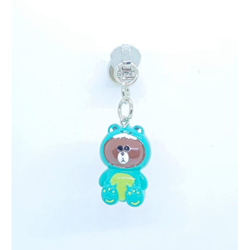 5V穿青蛙裝的呆呆熊拉頭，樹脂材質，塑鋼和金屬拉鍊通用，1個25元