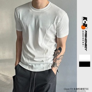 【K-2】clean fit boxy 合身剪裁 圓領短t 解構 線條 剪裁 合身 短t 上衣 健身 運動【K2713】