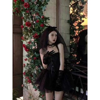 萬聖節鬼新娘cosplay小惡魔天使閨蜜套裝公主蓬蓬裙演音樂節性感 s(上衣+裙子+手袖+頭紗+項圈)