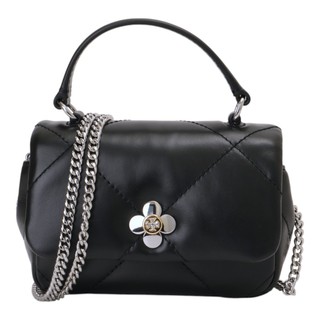 TORY BURCH-Kira 三葉草TB絎縫皮革鍊帶斜背'小廢包(黑)