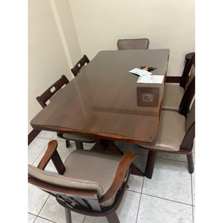 桃園OK二手傢俱-漂亮 實木 餐桌/飯桌 配6張旋轉椅