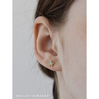 Mulan 沐藍｜輕珠寶 歐泊耳環 蛋白石耳環 925純銀 十字星 迷你耳釘 日系 小巧 澳寶 OPAL 防過敏 禮物