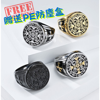 【小資愛美麗】🌈歐美復古風 驅魔人康斯坦丁 聖本篤 立體浮雕 不銹鋼十字架戒指 哈雷印地安嘻哈美式風格 個性戒指 騎士風