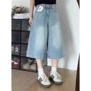 ROOLRREN 大碼牛仔褲 美式復古 水洗 梨型身材 顯瘦牛仔褲 高腰牛仔褲 寬鬆闊腿褲 中褲 直筒褲 七分褲